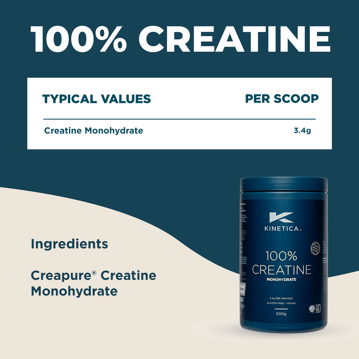 100% Creatine Monohydrate Powder - Unflavoured 500g - Kinetica Sports