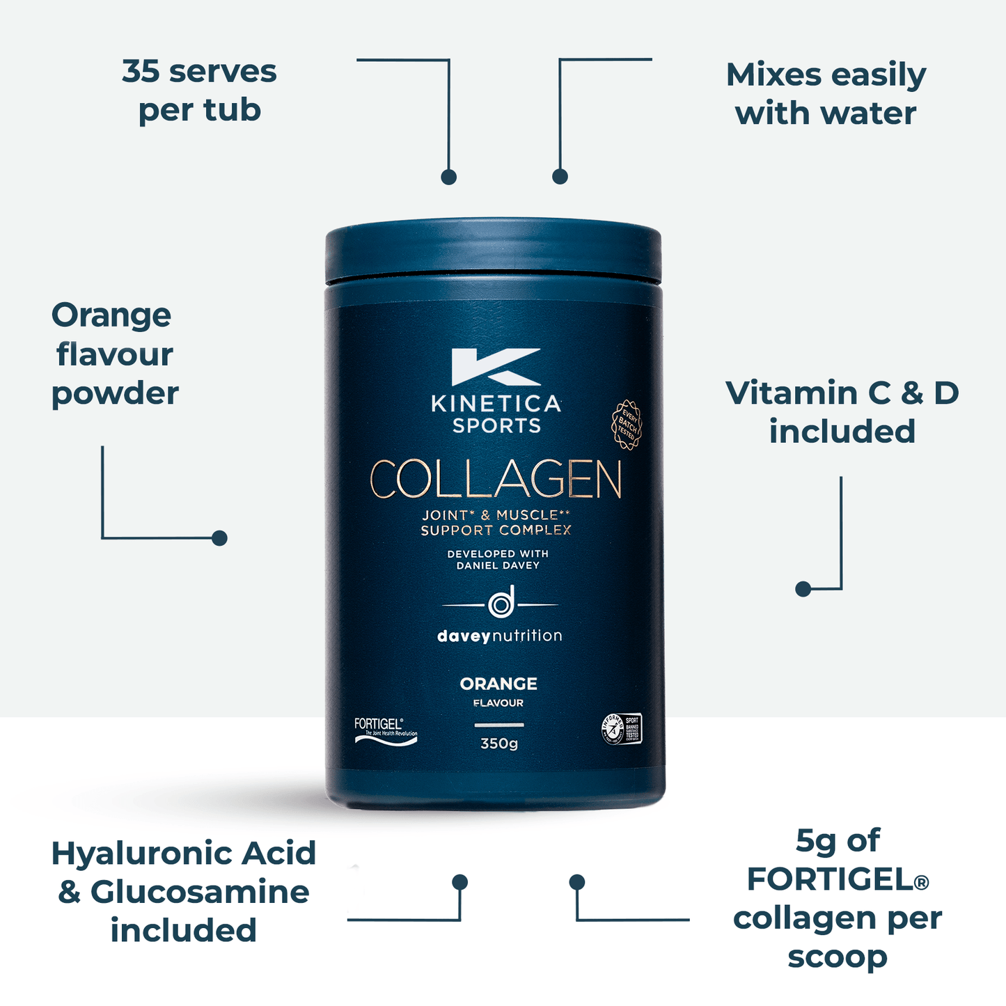 Collagen Powder Joint* & Muscle** Support Complex - 350g - Orange - Kinetica Sports UK