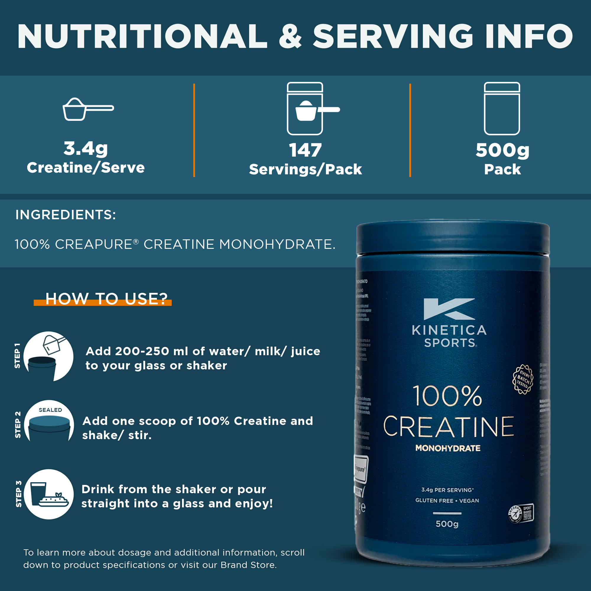 100% Creatine Monohydrate Powder - Unflavoured 500g