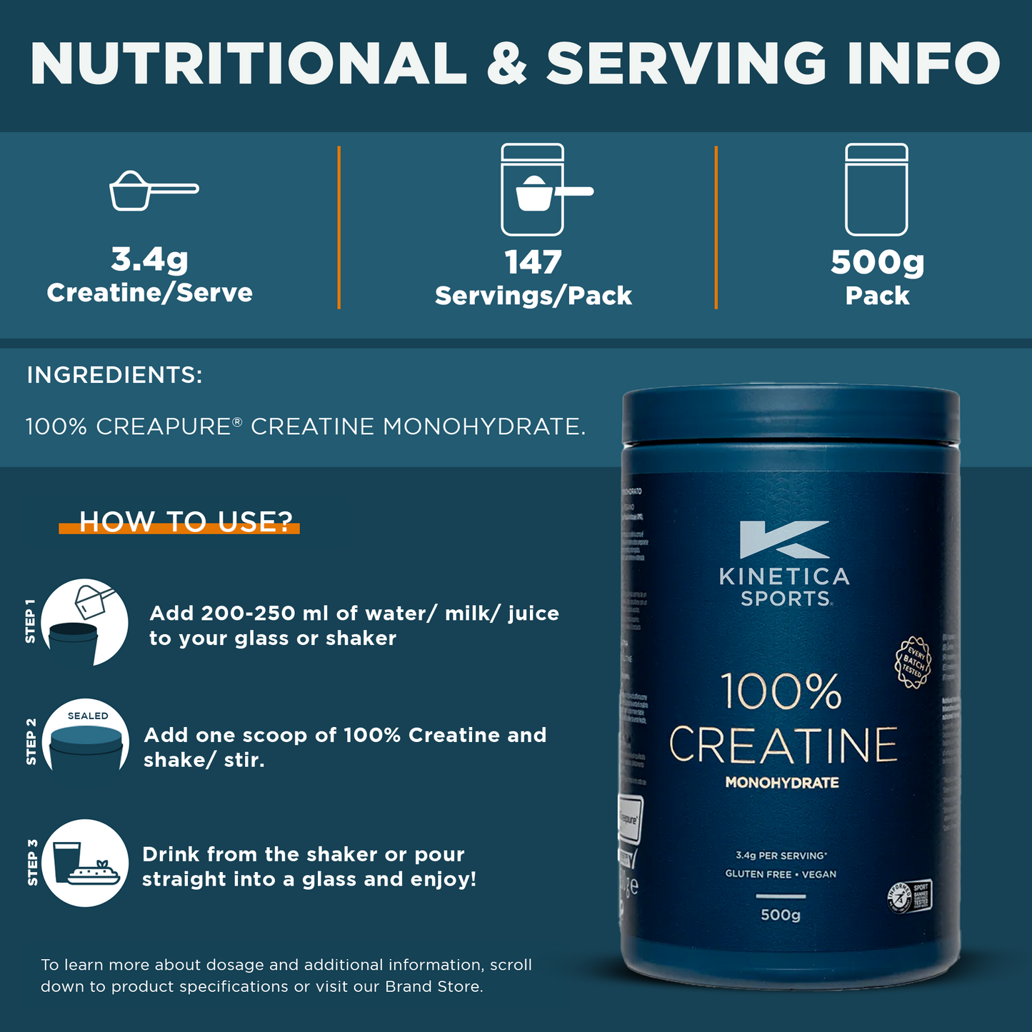 100% Creatine Monohydrate Powder - Unflavoured 500g