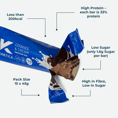 Deluxe Protein Bar Cookies and Cream - 15 x 45g - Kinetica Sports