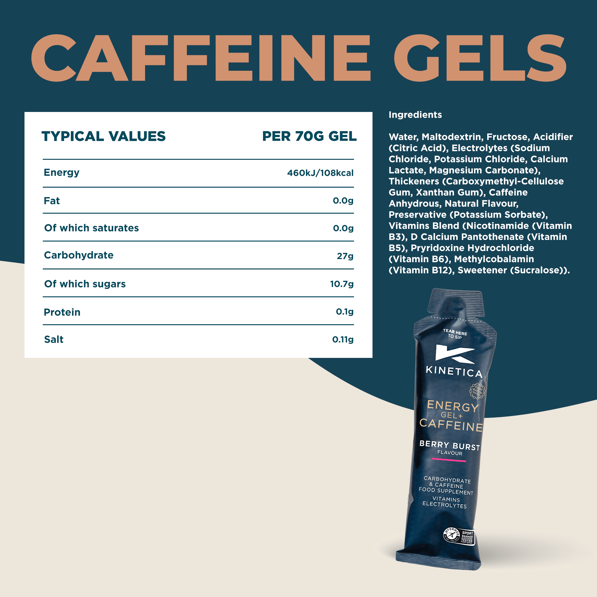 Caffeine Gel Berry Burst - 24 x 70g - Kinetica Sports