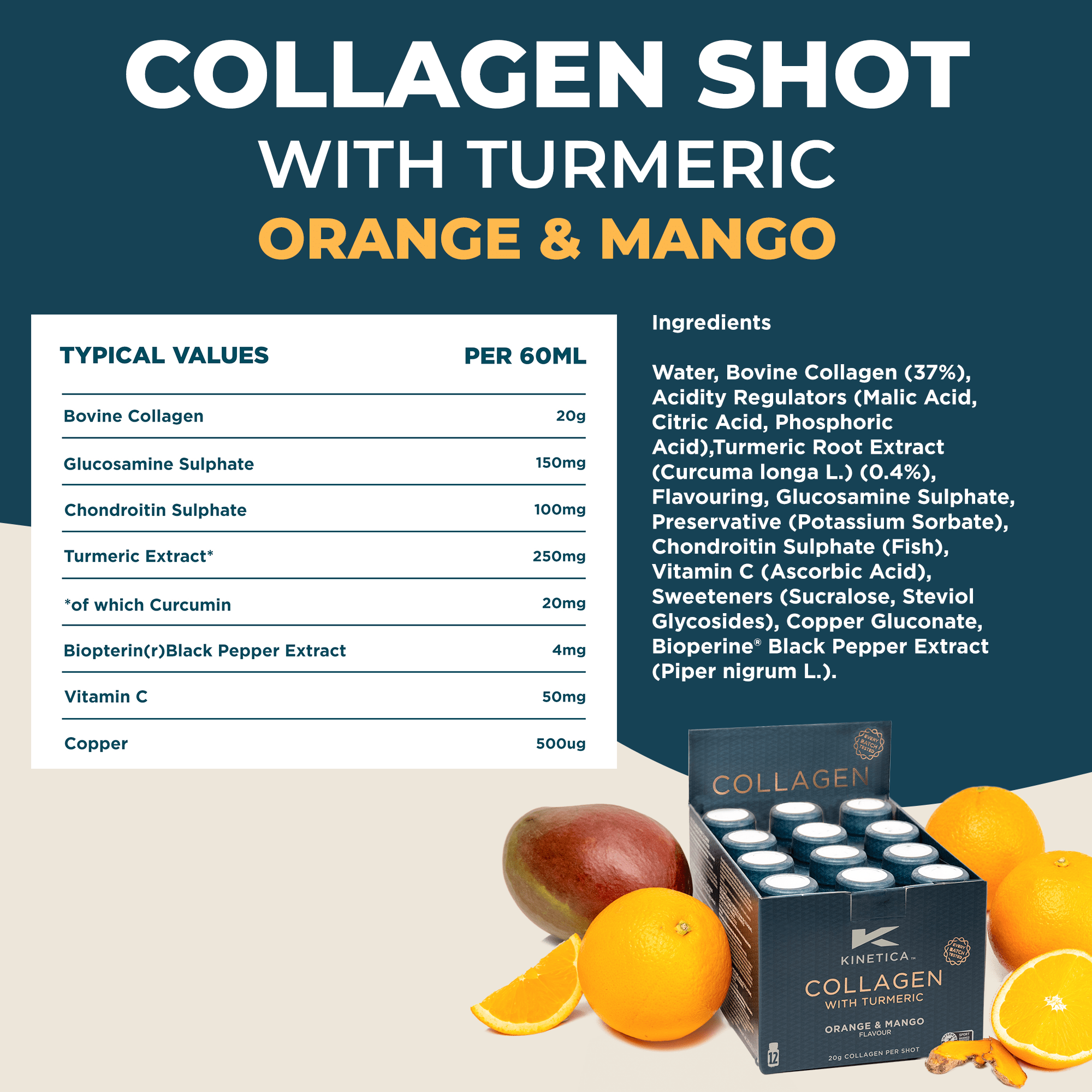 Collagen Shot with Turmeric - Orange & Mango 12-pack - Kinetica Sports