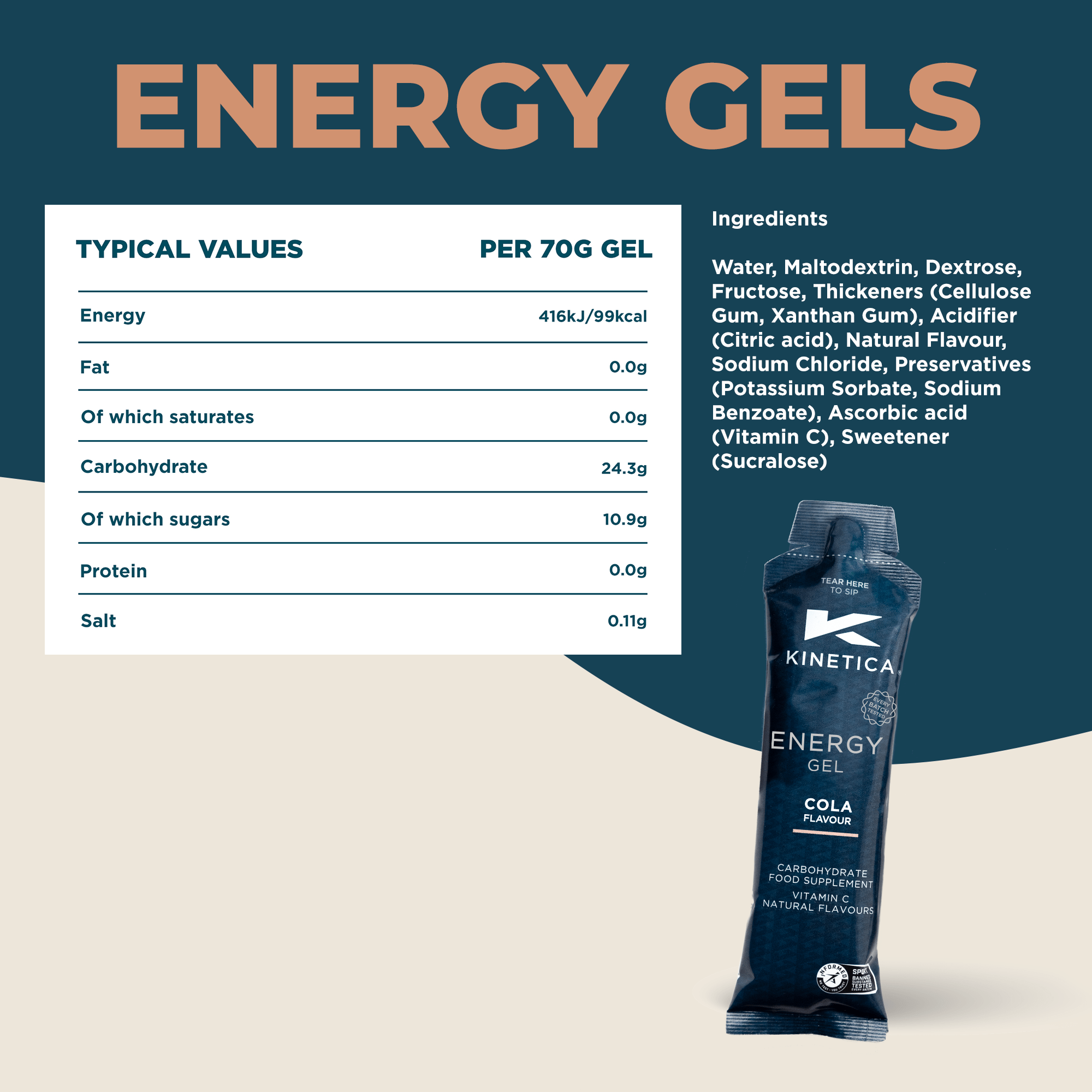 Energy Gel Cola - 24 x 70g - Kinetica Sports