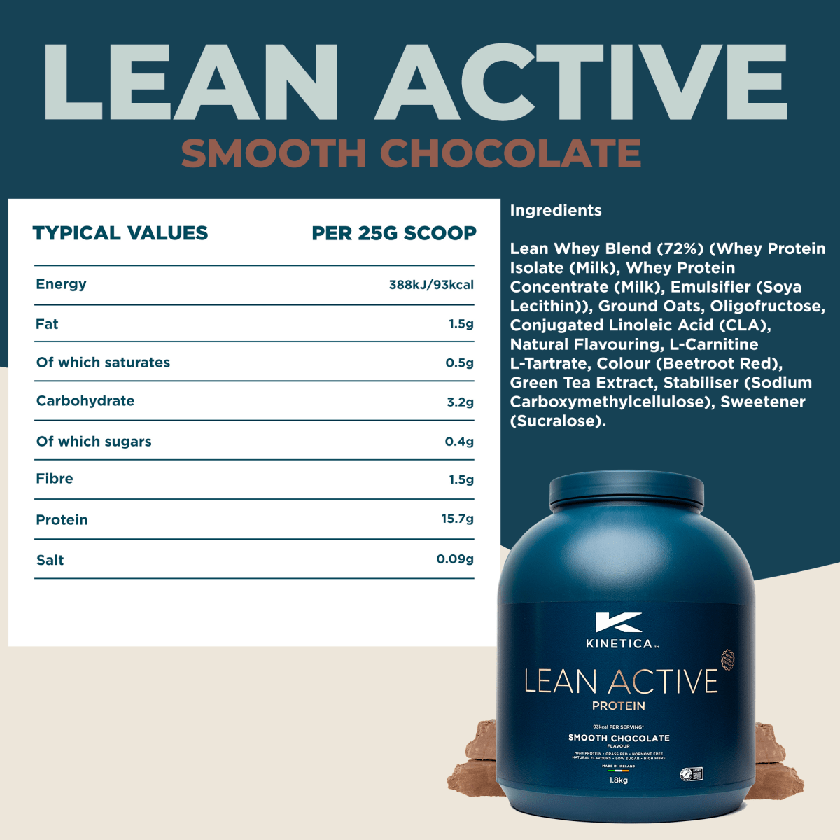 Lean Active Protein Chocolate 1.8kg - Kinetica Sports