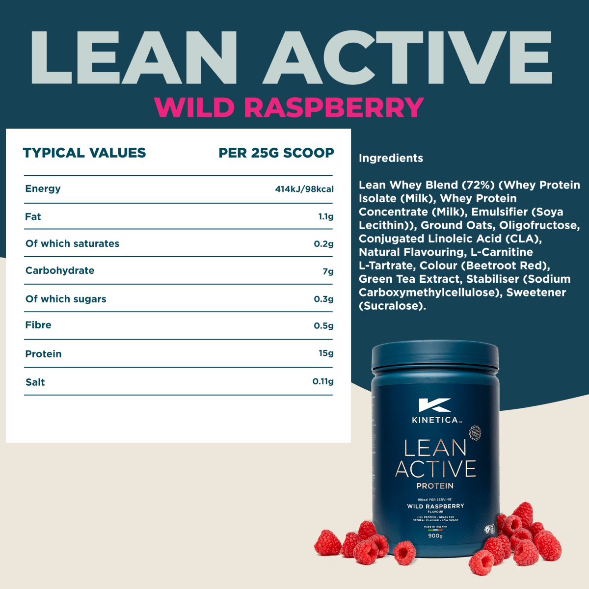 Lean Active Wild Raspberry 900g - Kinetica Sports